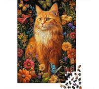 Floral de Gato Naranja 1000 Piezas Cartón Resistente Rompecabezas Premium Pareja Socios Descompresión Desafío Decoración De Paredes Paquete De Valor 70x50cm/1000pcs