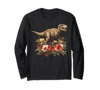 Floral Dinosaur Tyrannosaurus Watercolor Botanical Manga Larga