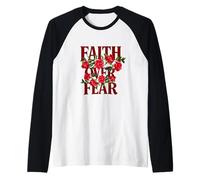 Floral Faith Over Fear Quotes Illustration Graphic Designs Camiseta Manga Raglan