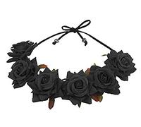 Floral Fall Corona de flores de rosa roja con diseño de bosque para festivales, F-67 (negro)