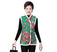 Floral Fce Lined Thiened Women's Vest Autumn Winter New SLE Warmth Retro Button Jacket(Green,M)