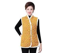 Floral Fce Lined Thiened Women's Vest Autumn Winter New SLE Warmth Retro Button Jacket(Yellow,L)