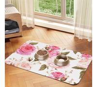 Floral Flower Rose Pink,Waterproof Pet Feeding Mat,PU Leather Placemats for Cat Dog Water Bowl,Food Mats,30x45cm