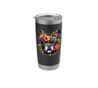 Floral Flowers Art French Bulldog Frenchie Bulldogs Vaso térmico de acero inoxidable de doble pared