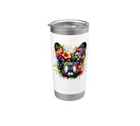 Floral Flowers Art French Bulldog Frenchie Bulldogs Vaso térmico de acero inoxidable de doble pared