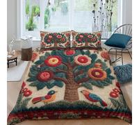 Floral Folk Art Style Funda de Edredón Microfibra 3 Piezas Impresión 3D Cierre de Floral Folk Arte Estilo Funda Edredon Fundas de Almohada Antibacteriana Lavables for Familia King（220x240cm）