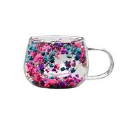 Floral Glass Water Cups - Aesthetic Double Wall Mug, 300ml Dried Flower Glass Mug with Handle for Coffee Tea Milk | Heat Resistant Double Walled Cup for Home Kitchen Apartment Office Party
