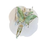 Floral Hair Clips, Beaded Tassel Hair Pin, Rose Silk Bow Fairy Headpiece with Metal Clip, Decorative Hairpiece for Girls Dance Cosplay Wedding Prom Vacation or Beach Look, Green