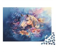 Floral Horse Art-Fantasy Equine Illustration Puzzle for The Whole Family Unicorn Head with Floral Background for Women, Gifts for Men Adults & Kids 38x26cm/1000pcs