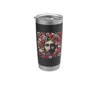 Floral Jesus Face - Religión Fe Cristiano Católico Amor Vaso térmico de acero inoxidable de doble pared