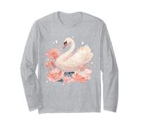 Floral Majestuoso Cisne Lotus Flores Lirios Naturaleza Amantes Manga Larga