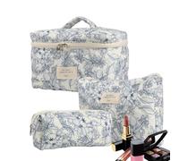 Floral Makeup Bag - 3 Pcs Style Statement, Cosmetic Organizer Bag, Cotton Quilted Makeup Set | Cosmetic Pouch Travel Toiletry Cute Makeeup Organizer for Girls, A., Consulte la descripción, Consulte la