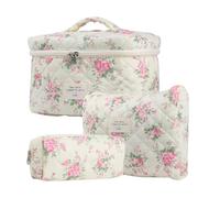 Floral Makeup Bag - 3Pcs Style Statement, Cosmetic Organizer Bag, Cotton Quilted Makeup Set | Cosmetic Pouch Travel Toiletry Cute Makeeup Organizer for Girls