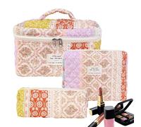 Floral Makeup Bag - 3Pcs Style Statement, Cosmetic Organizer Bag, Cotton Quilted Makeup Set | Cosmetic Pouch Travel Toiletry Cute Makeeup Organizer for Girls