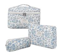 Floral Makeup Bag for Women, 3X Cotton Quilted Cosmetic Make Up Bag Set, Flower Aesthetic Travel Toiletry Organizer Bag for Women, Teens, Girls, Portable Makeup Storage, multicolor, single attribute,