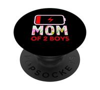 Floral Mom of 2 Boys Funny Día de la Madre Cumpleaños Hijo PopSockets PopGrip Adhesivo