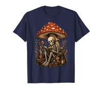 Floral Mushroom Skeleton Reading Books Gothic Humor Camiseta