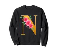 Floral N Alphabet Cute Initial Monogram Letter N Graphic Sudadera
