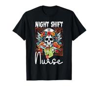 Floral Night Shift Enfermera Esqueleto Halloween RN Enfermeras Calavera Camiseta
