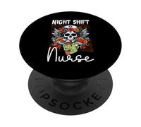 Floral Night Shift Enfermera Esqueleto Halloween RN Enfermeras Calavera PopSockets PopGrip Adhesivo