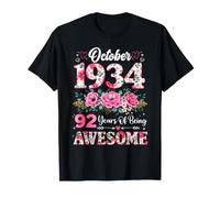 Floral Octubre 1934 92 años 92 cumpleaños Mujeres 92 años Camiseta