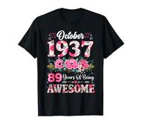 Floral Octubre 1937 89 años 89 cumpleaños Mujeres 89 años Camiseta