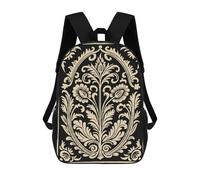 Floral Ornament in Beige And Black Mochilas Para Niños 17inch Mochila Escolar Mochila Escolar Impresa En 3D Para Niños De Primaria Y Secundaria