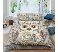 Floral Owl Style Funda Edredon Juego de Ropa de Cama de 3 Piezas Impresión 3D Cierre de Floral Owl diseño Estilo Funda de Edredón Funda de Almohada a Juego for Adultos Super King（260x220cm）