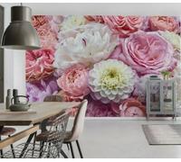 Floral Papel Pintado Mural Vivo Primavera Rosa Flores Decoración Dormitorio+Sin