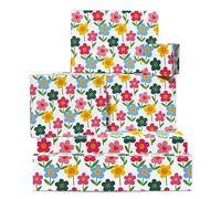 Floral Papel Regalo - 6 Sheets Papel Regalo For Wouomini Chicas Mamá Esposa - Cumpleaños Boda Aniversario Bridal Fiesta - Colorido Daisy Flower - Yellow Pink Blue - Comes With Tags By