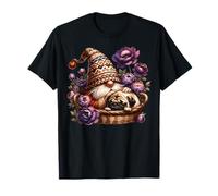 Floral Pug Dad Gnome For Flower Garden Lover And Pug Owner Camiseta