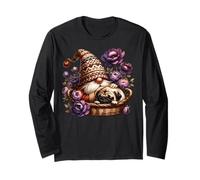 Floral Pug Dad Gnome For Flower Garden Lover And Pug Owner Manga Larga