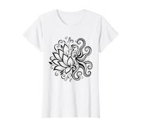 Floral Pulpo Medio Loto Tribal Ornamental Camiseta gráfica económica, Mujer, Blanco, XL