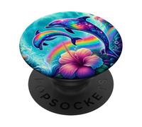 Floral Purple Dolphin Galaxy Blue Ocean Wave Hawaii Flower PopSockets PopGrip Adhesivo