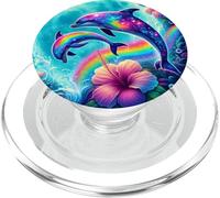 Floral Purple Dolphin Galaxy Blue Ocean Wave Hawaii Flower PopSockets PopGrip para MagSafe