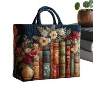 Floral Quilted Tote Bag - Vintage Book-Style Shoulder Handbag, Women's Quilted Handbag with Floral Design | Large Vintage Shoulder Bag for Teacher, Student, School, College, Work, Travel,Gym, Shopping