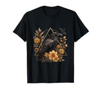 Floral Raven Acentos geométricos Cottagecore Botanical Art Camiseta