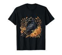 Floral Raven Acentos geométricos Cottagecore Botanical Art Camiseta