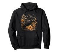 Floral Raven Acentos geométricos Cottagecore Botanical Art Sudadera con Capucha