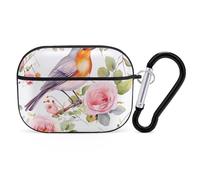 Floral Robin Bird AirPods Pro 2, funda protectora a prueba de golpes para mujeres y hombres, compatible con Airpod Pro Case 2ª/1ª generación con llavero, negro