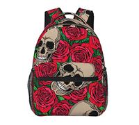 Floral Rose Flowers Day Of The Dead Sugar Skulls Daypack Poliéster duradero Antirrobo Mochila multiusos Gran capacidad Gimnasio Senderismo al aire libre Mochila con correas ajustables para los hombr