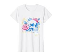 Floral Rose Skull Tattoo Flash Gótico Gráfico Camiseta gráfica económica, Mujer, Blanco, S