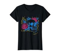 Floral Rose Skull Tattoo Flash Gótico Gráfico Camiseta gráfica económica, Mujer, Negro, XL