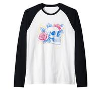 Floral Rose Skull Tattoo Flash Gótico Gráfico Camiseta Manga Raglan