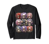 Floral Skull Pattern For Women Mexican Skull with Flowers Manga Larga