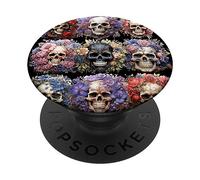 Floral Skull Pattern For Women Mexican Skull with Flowers PopSockets PopGrip Adhesivo