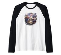 Floral Skull with Flowers For Mexican Women Dia De Muertos Camiseta Manga Raglan