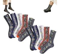 Floral Socks, Vintage Patterned Ankle Fashion Sock, Floral Knitting Pattern Socks Are Cute and Comfortable, 10Pairs