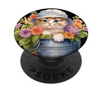 Floral Spring Flower Cat Stuff For Cat Lovers and Cat Mom PopSockets PopGrip Adhesivo