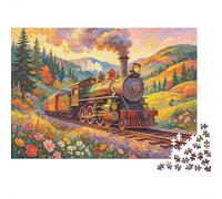 Floral Steam Train Puzzle para Adults 1000 Pieza Reciclado Countryside Journey Puzzles para Elderly Impossible Hard Difficult Challenging Excelente Gift Idea para Women 38x26cm/1000pcs